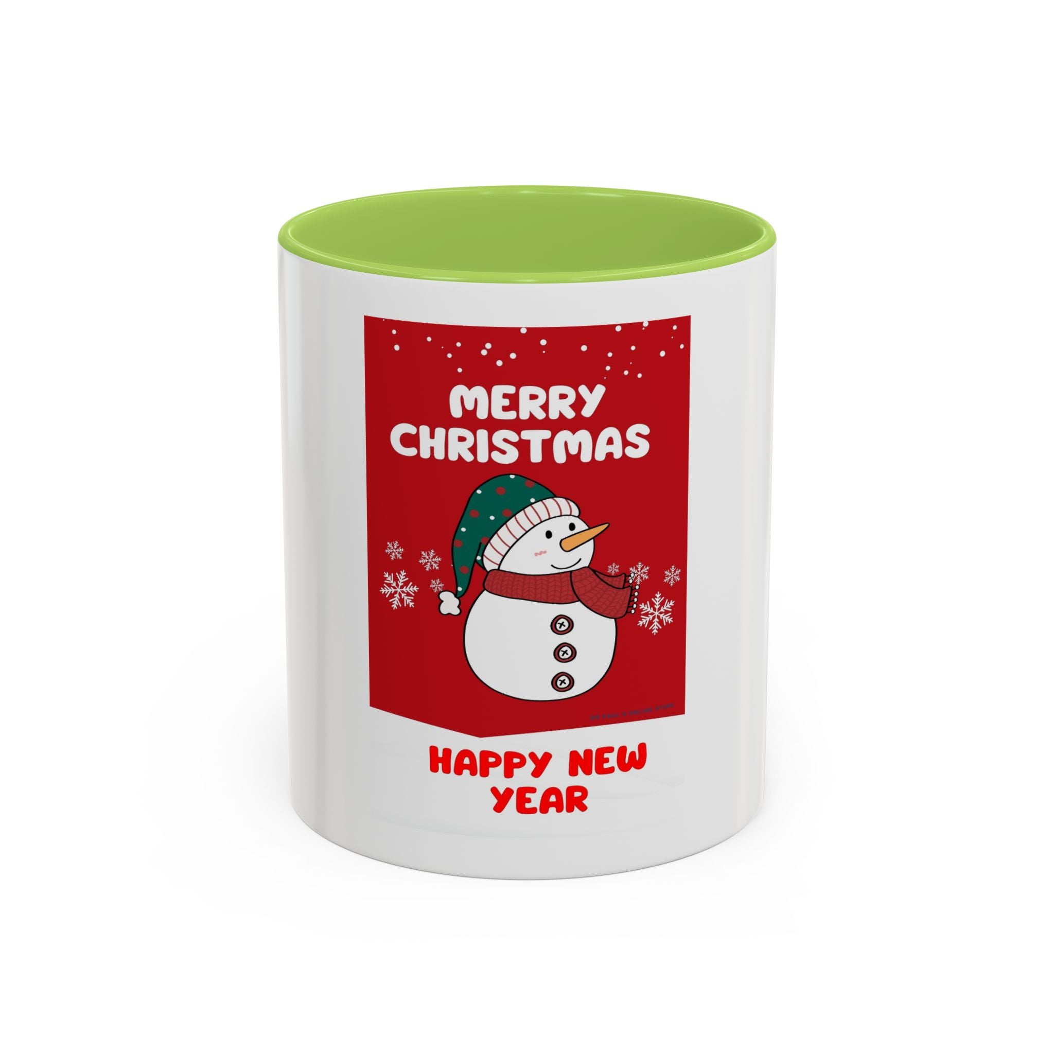 Christmas Snowman Coffee Mug — "Merry Christmas / Happy New Year" Accent Ceramic Mug