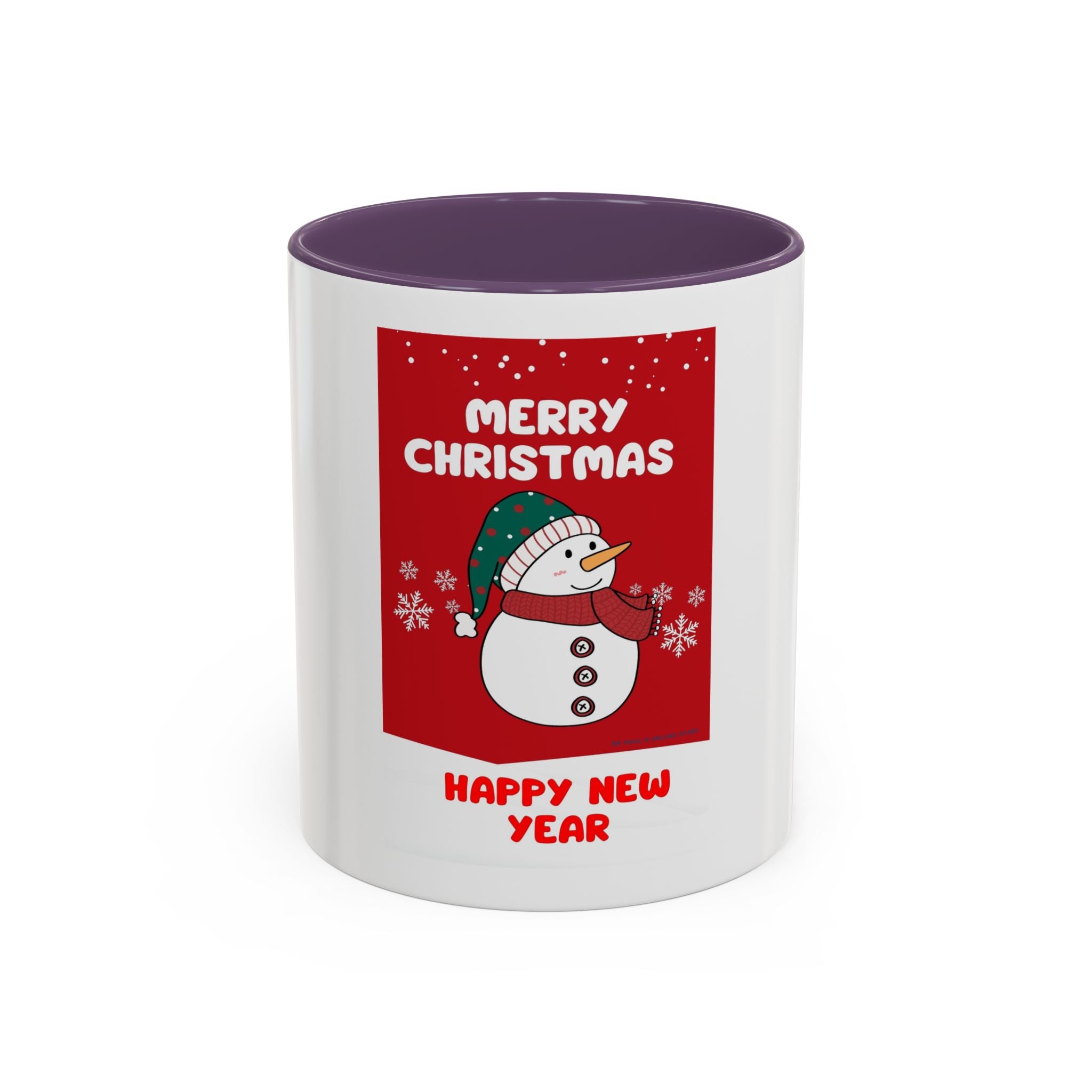 Christmas Snowman Coffee Mug — "Merry Christmas / Happy New Year" Accent Ceramic Mug