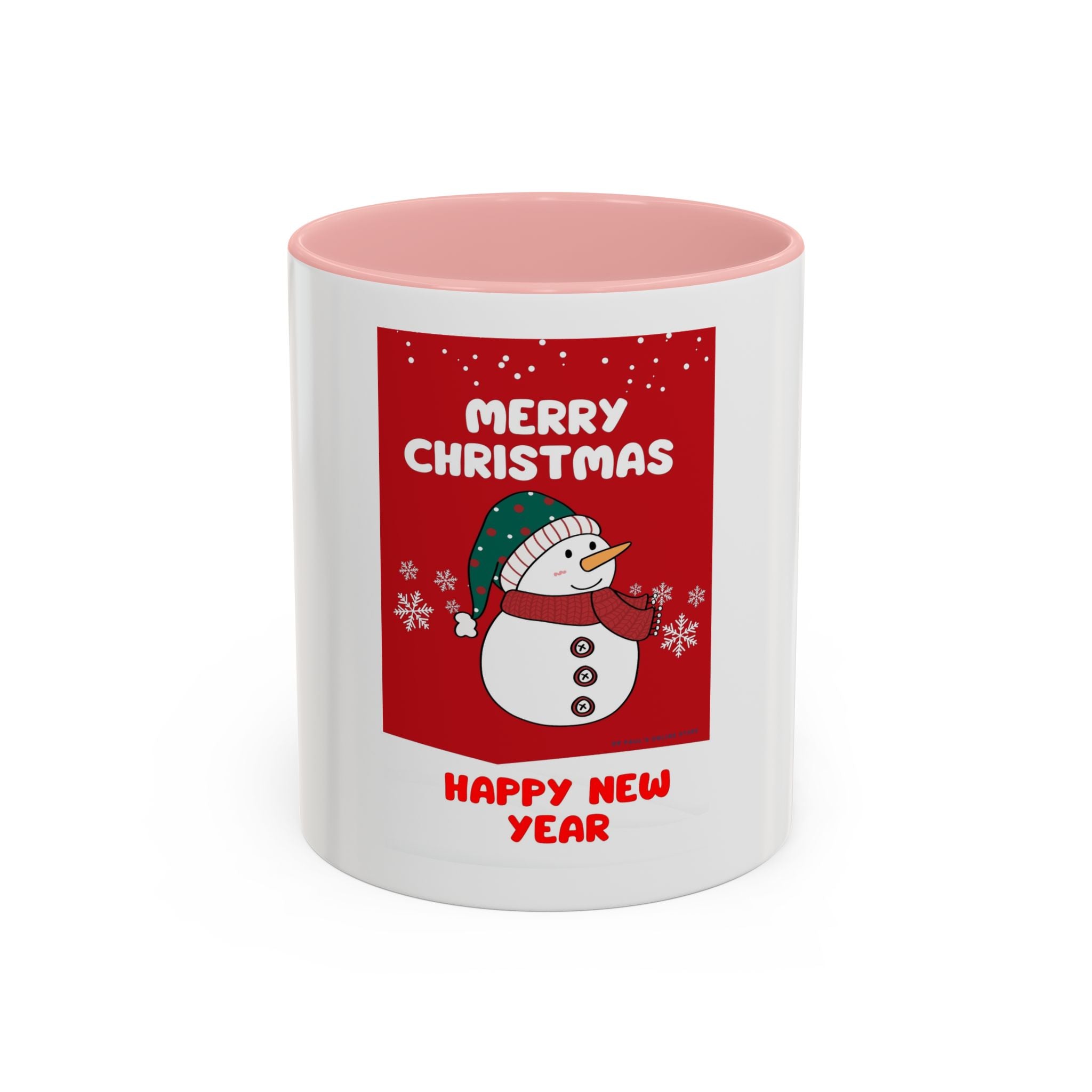 Christmas Snowman Coffee Mug — "Merry Christmas / Happy New Year" Accent Ceramic Mug