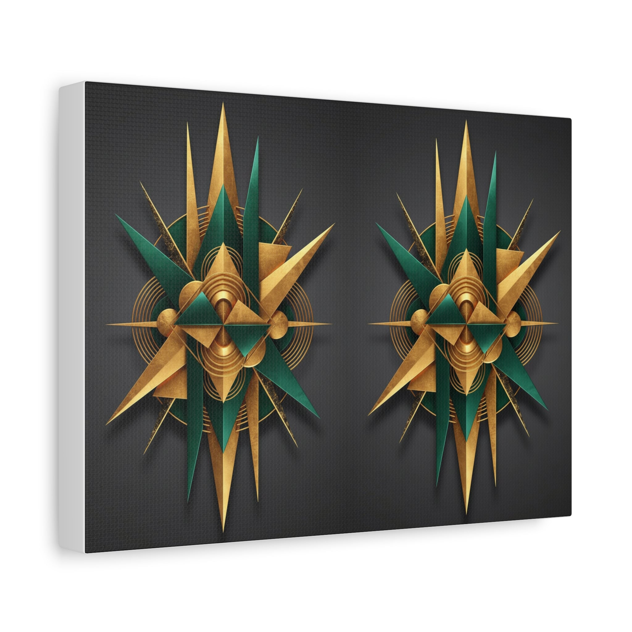 Abstract Geometric Starburst Canvas — Gold & Teal Wall Art