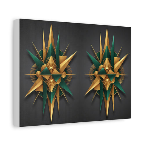 Abstract Geometric Starburst Canvas — Gold & Teal Wall Art