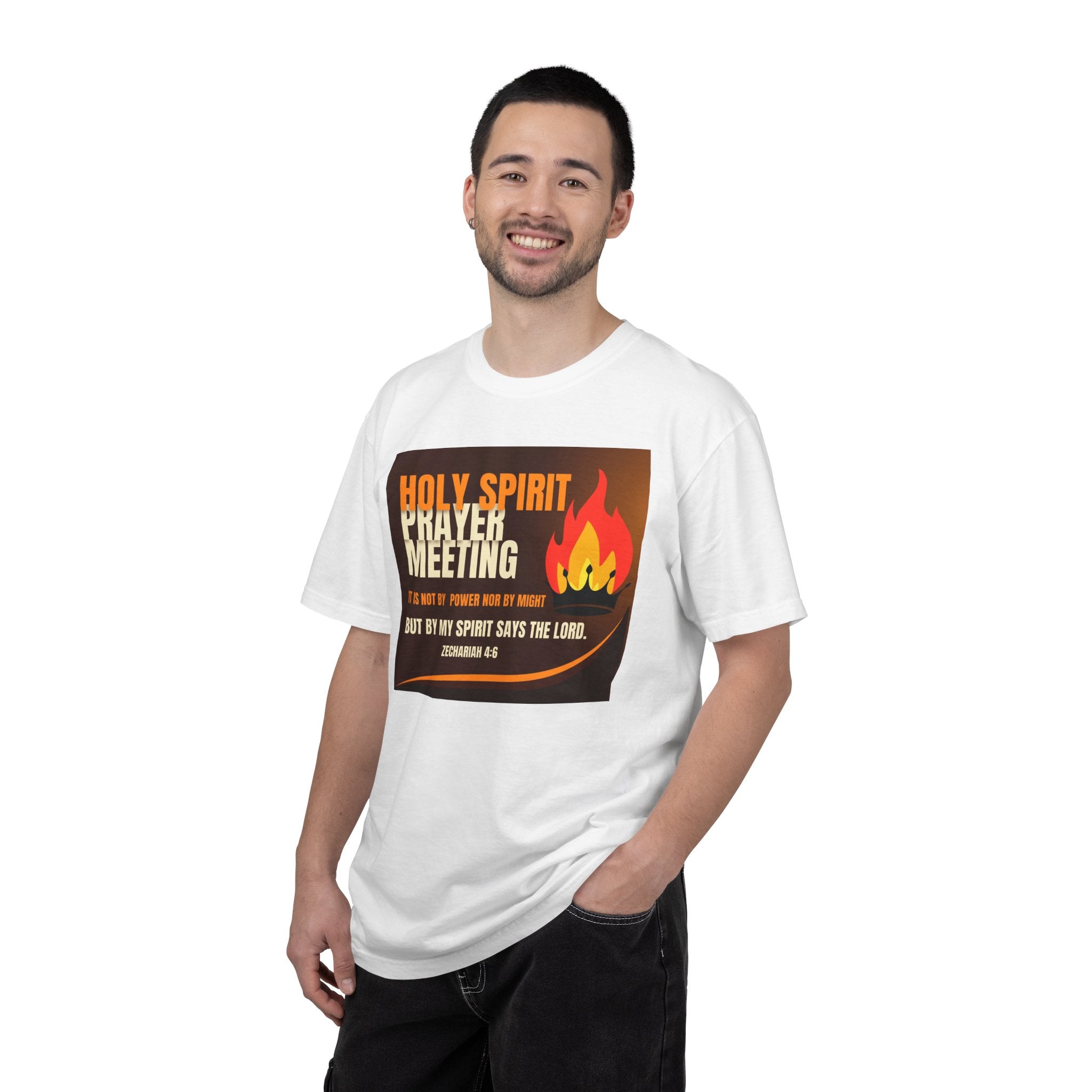 Prayer Meeting T‑Shirt — "Holy Spirit" Flame Design with Zechariah 4:6 Verse