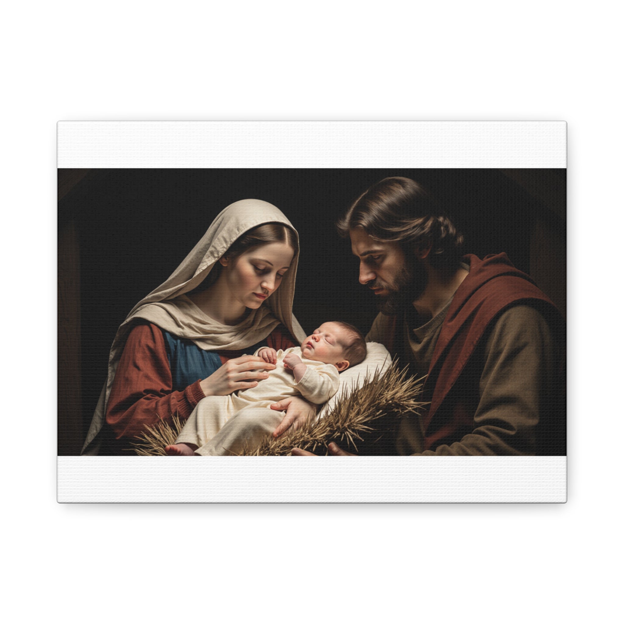 Nativity Canvas Print — Mary, Joseph & Baby Jesus Matte Stretched Wall Art