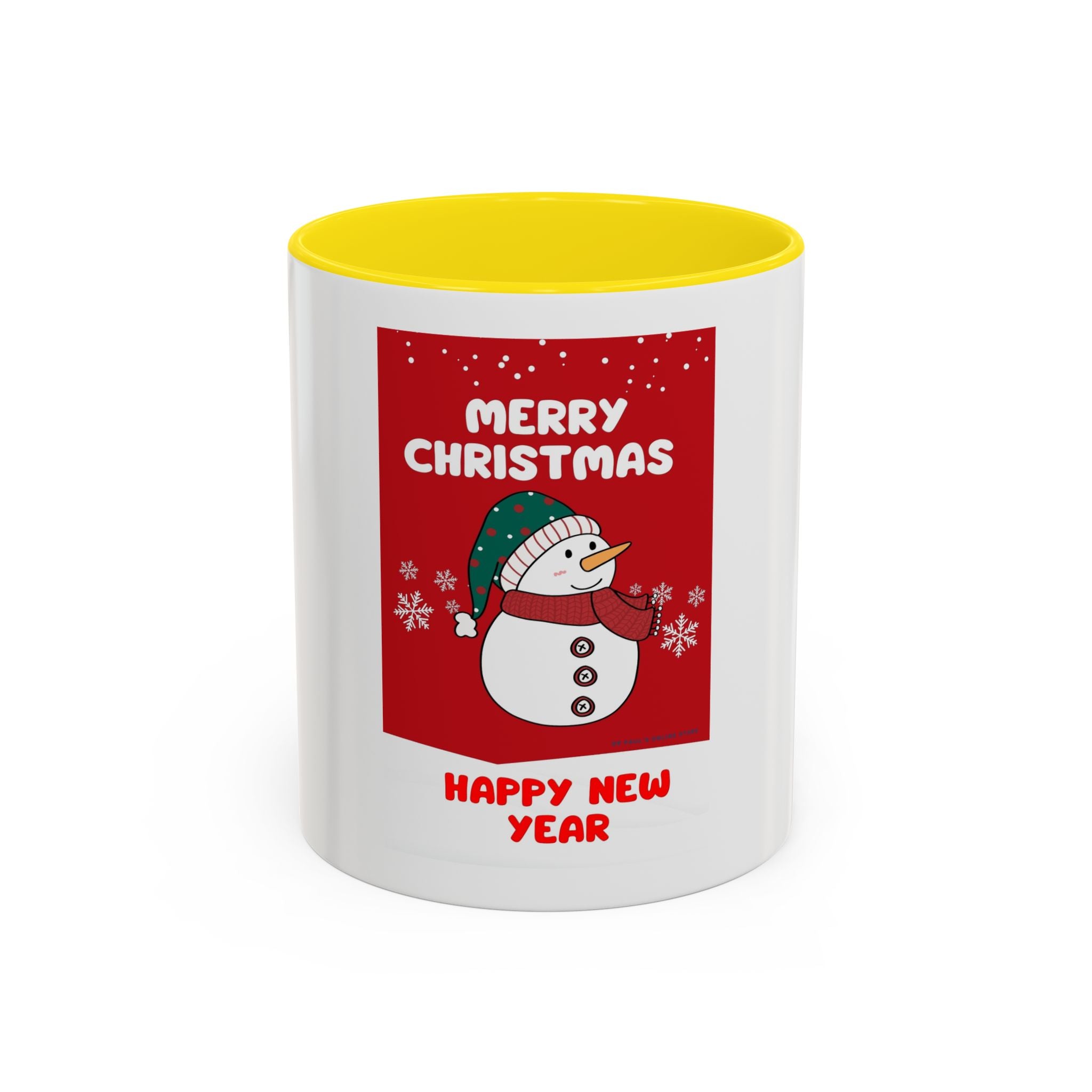 Christmas Snowman Coffee Mug — "Merry Christmas / Happy New Year" Accent Ceramic Mug