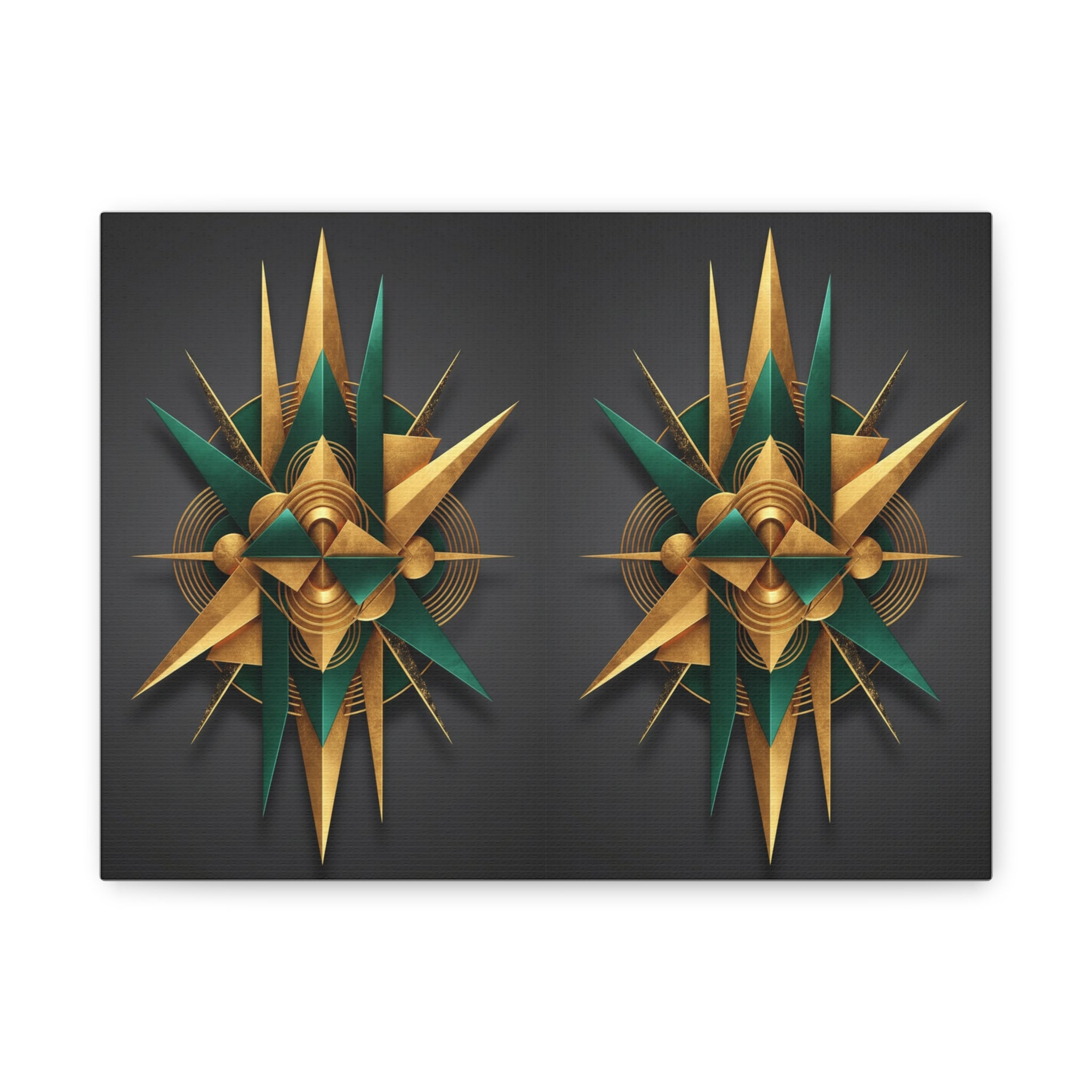 Abstract Geometric Starburst Canvas — Gold & Teal Wall Art