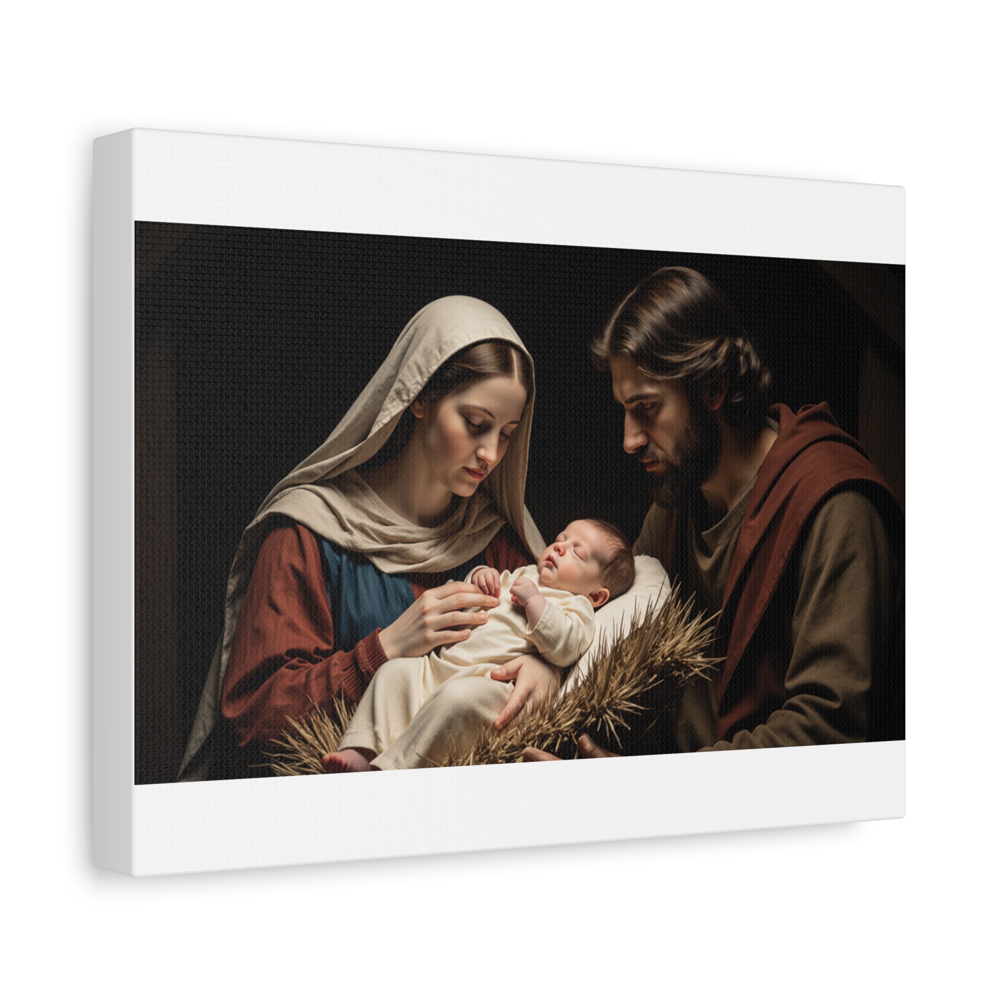 Nativity Canvas Print — Mary, Joseph & Baby Jesus Matte Stretched Wall Art