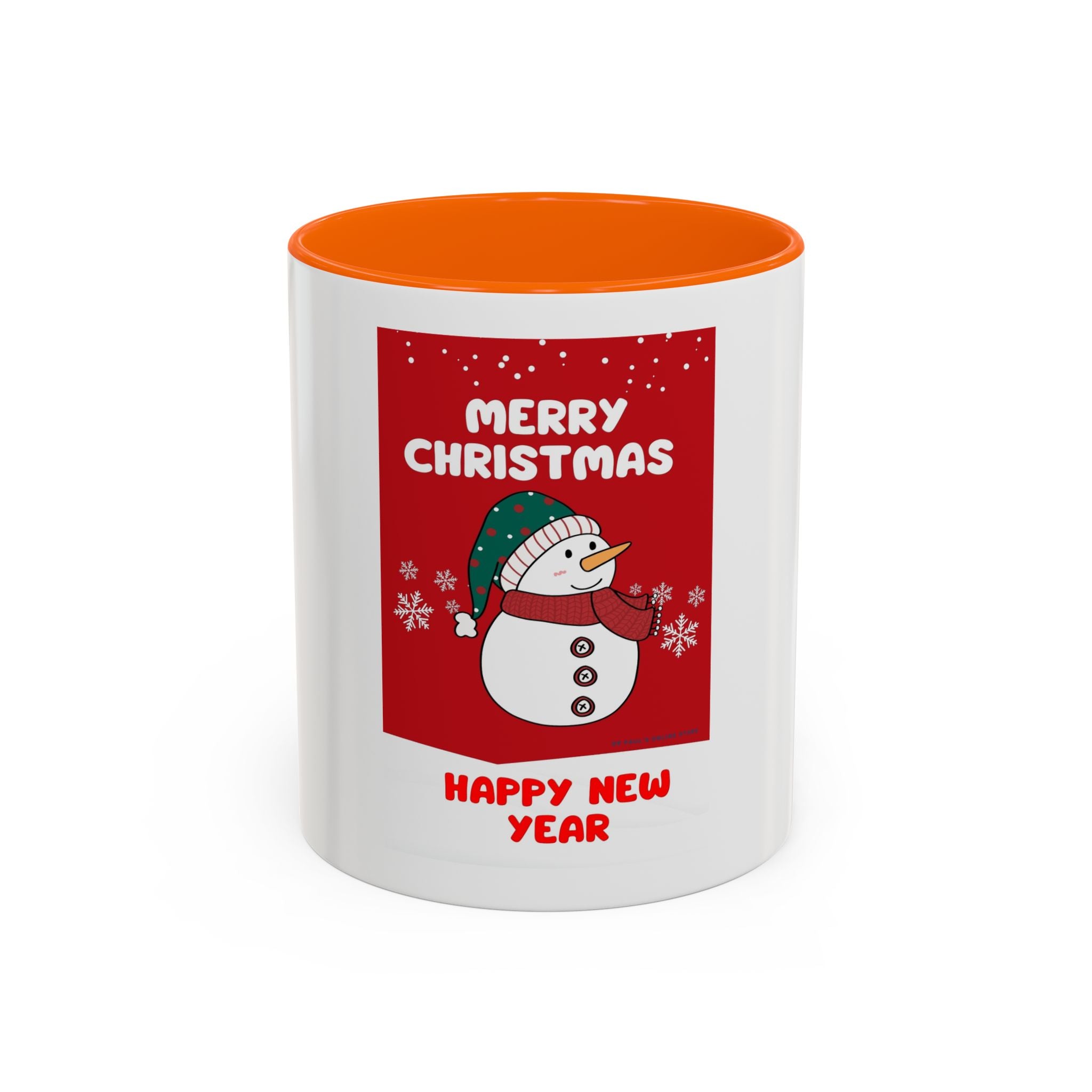 Christmas Snowman Coffee Mug — "Merry Christmas / Happy New Year" Accent Ceramic Mug