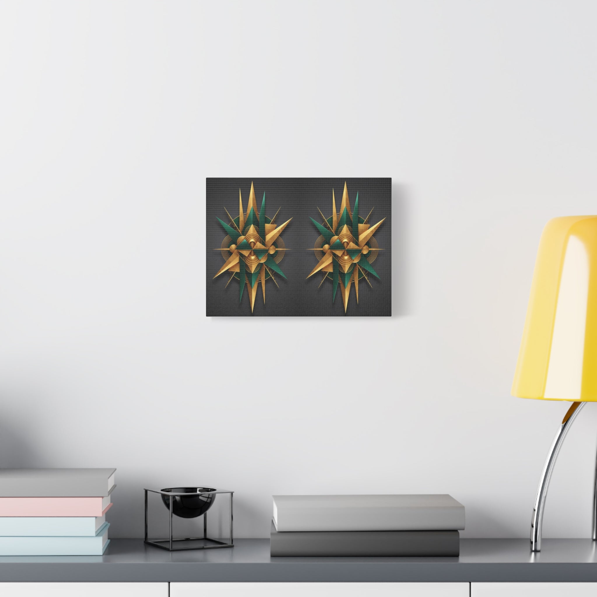 Abstract Geometric Starburst Canvas — Gold & Teal Wall Art