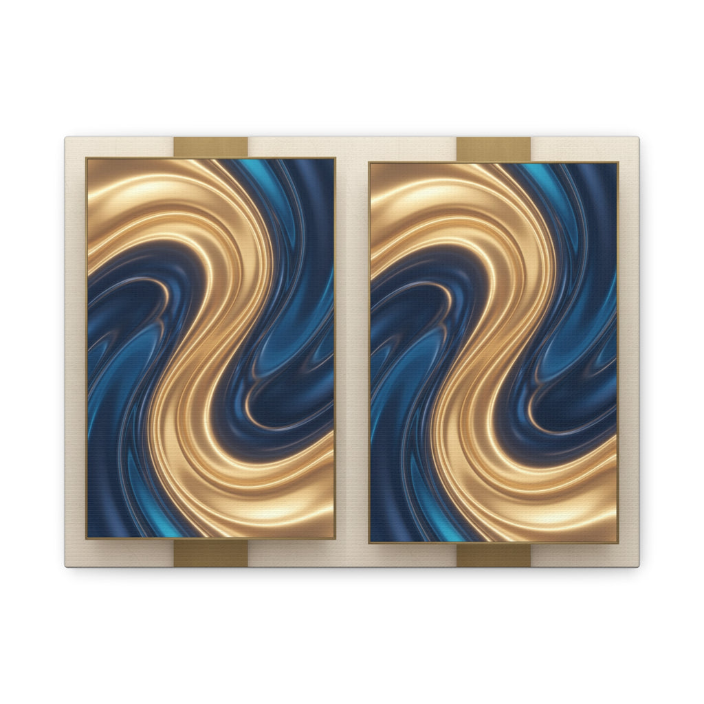 Abstract Gold & Navy Swirl Matte Canvas Print — Stretched Wall Art
