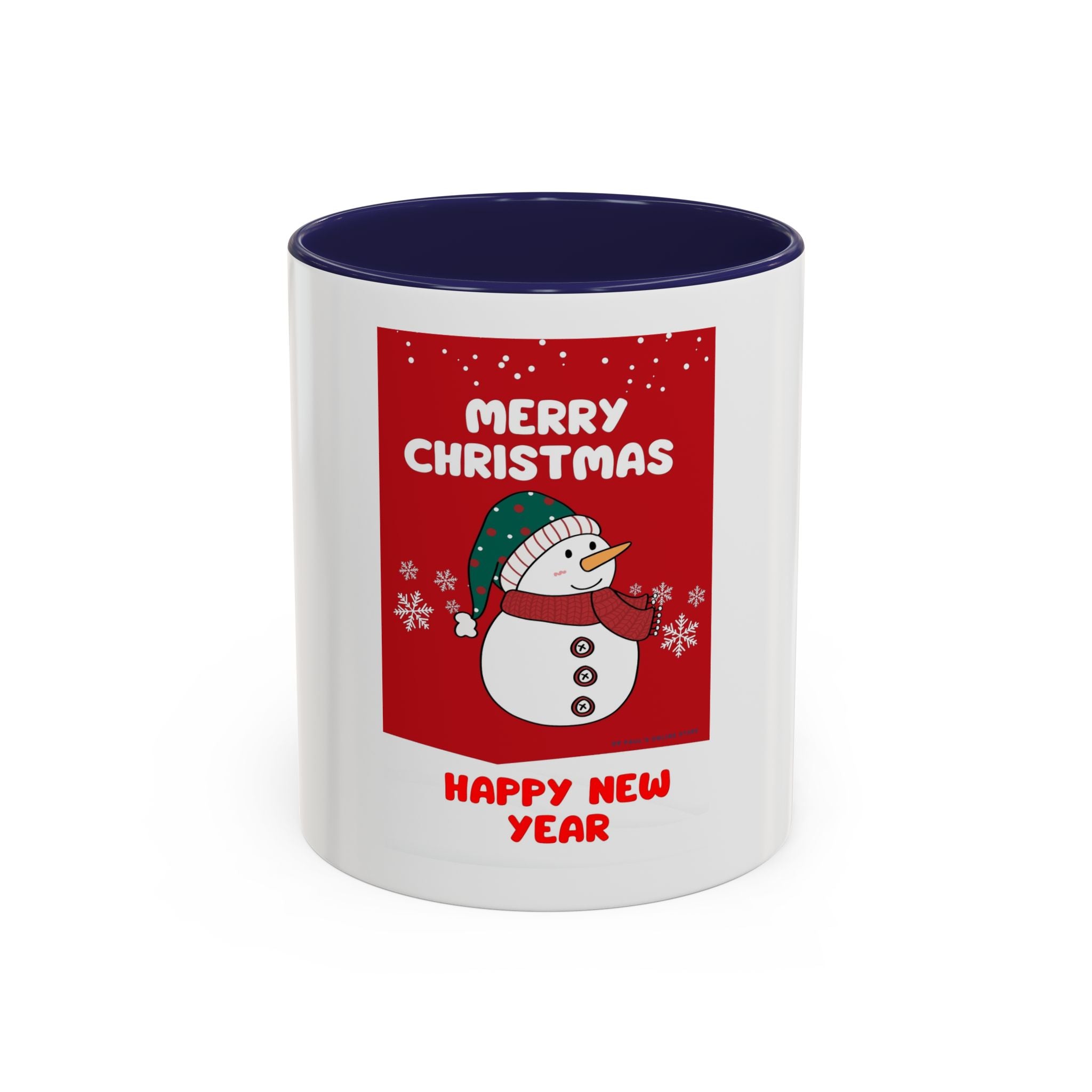 Christmas Snowman Coffee Mug — "Merry Christmas / Happy New Year" Accent Ceramic Mug