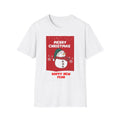 Christmas Snowman T-Shirt — "Merry Christmas, Happy New Year" Holiday Tee