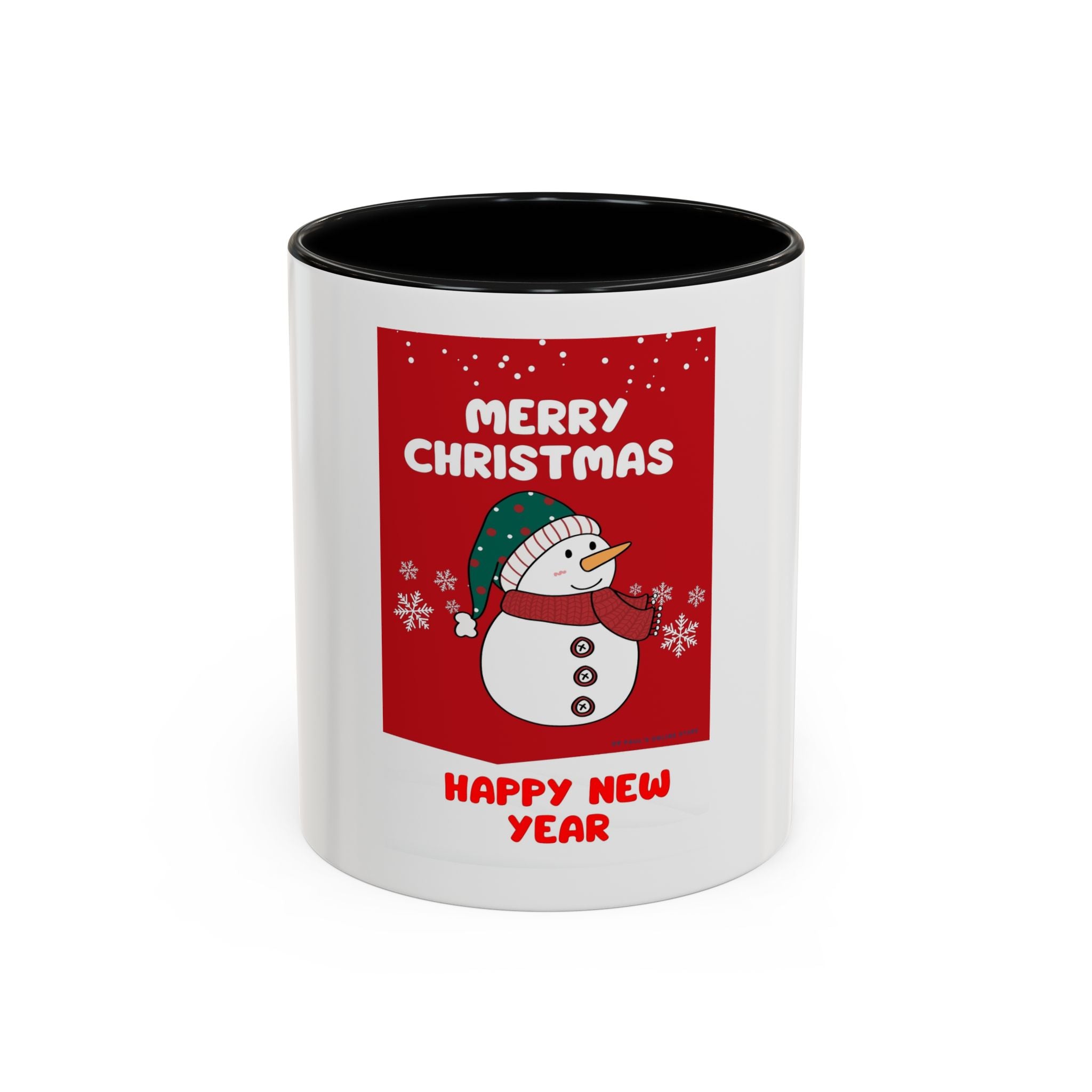 Christmas Snowman Coffee Mug — "Merry Christmas / Happy New Year" Accent Ceramic Mug