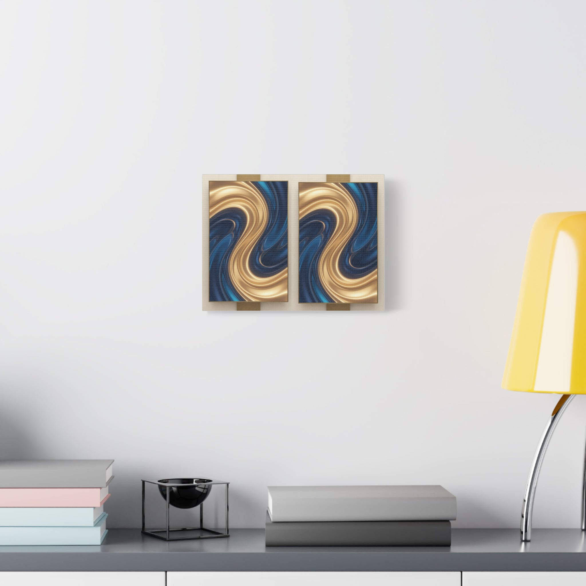 Abstract Gold & Navy Swirl Matte Canvas Print — Stretched Wall Art