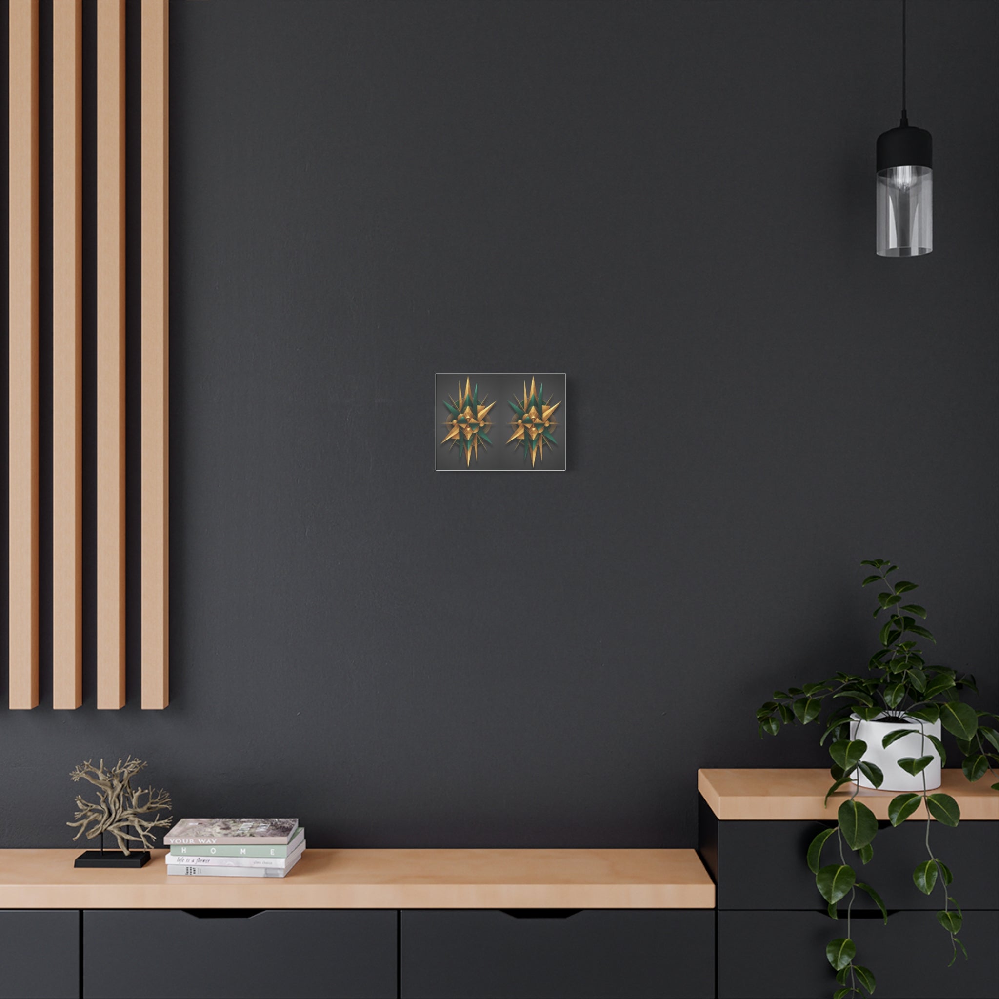 Abstract Geometric Starburst Canvas — Gold & Teal Wall Art