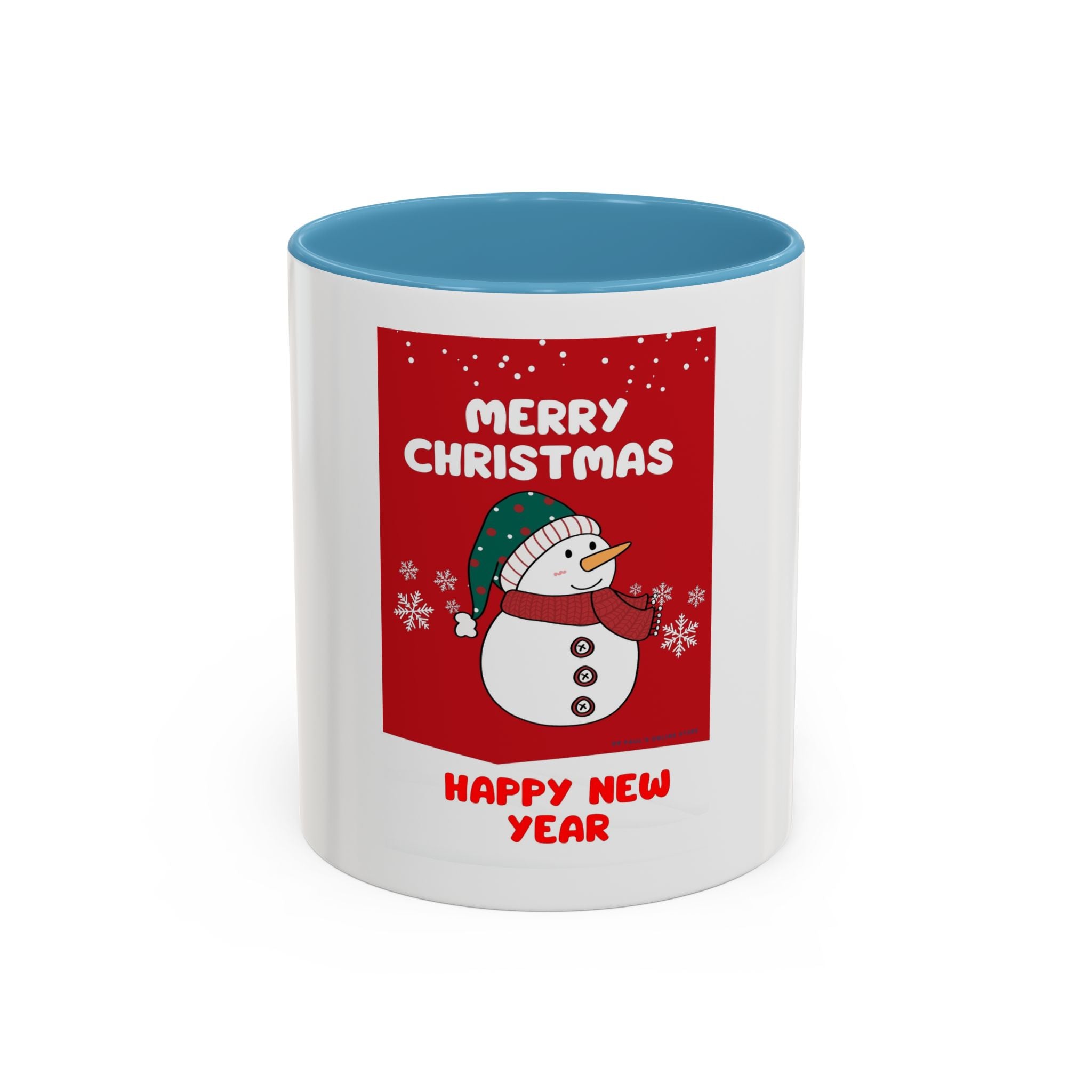Christmas Snowman Coffee Mug — "Merry Christmas / Happy New Year" Accent Ceramic Mug