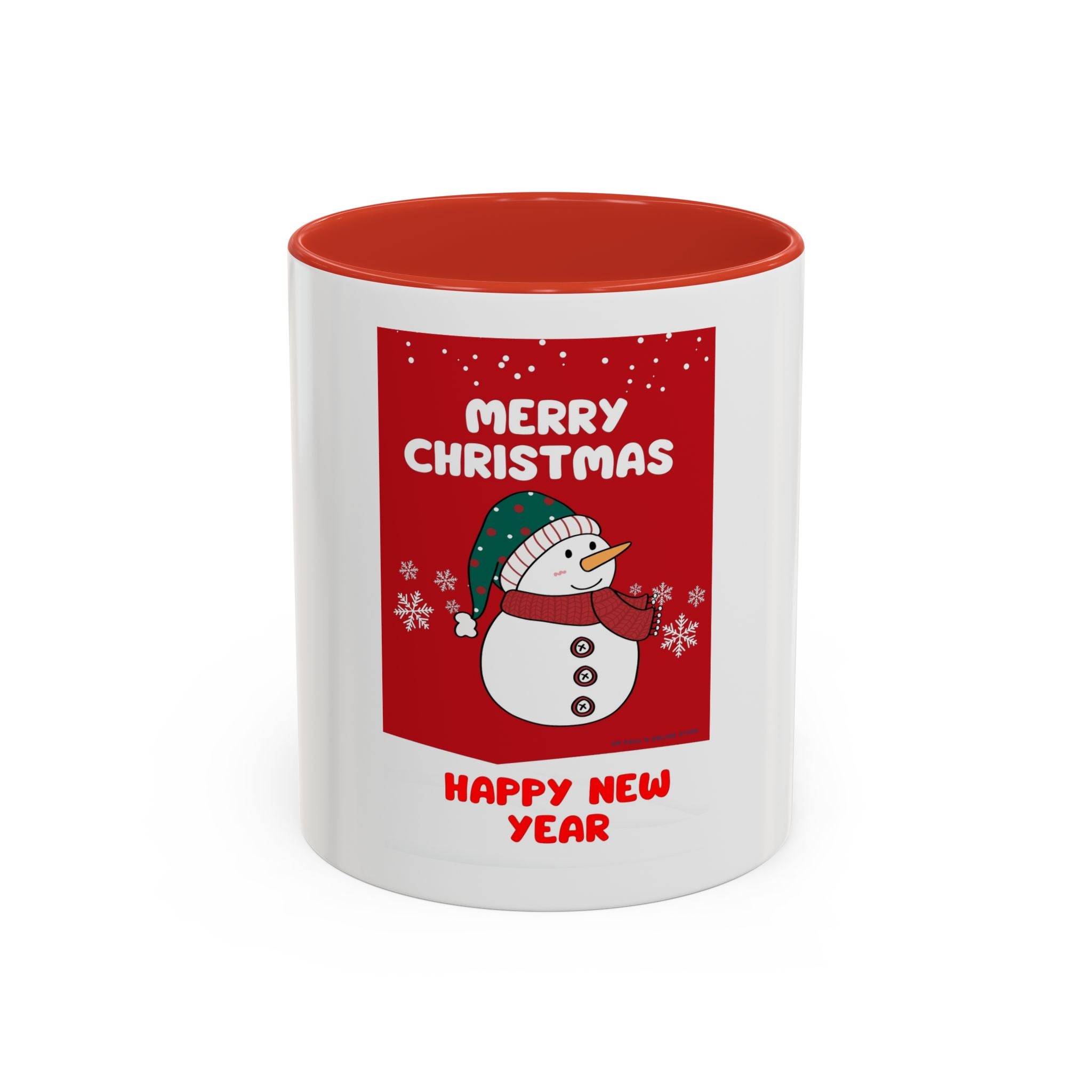 Christmas Snowman Coffee Mug — "Merry Christmas / Happy New Year" Accent Ceramic Mug
