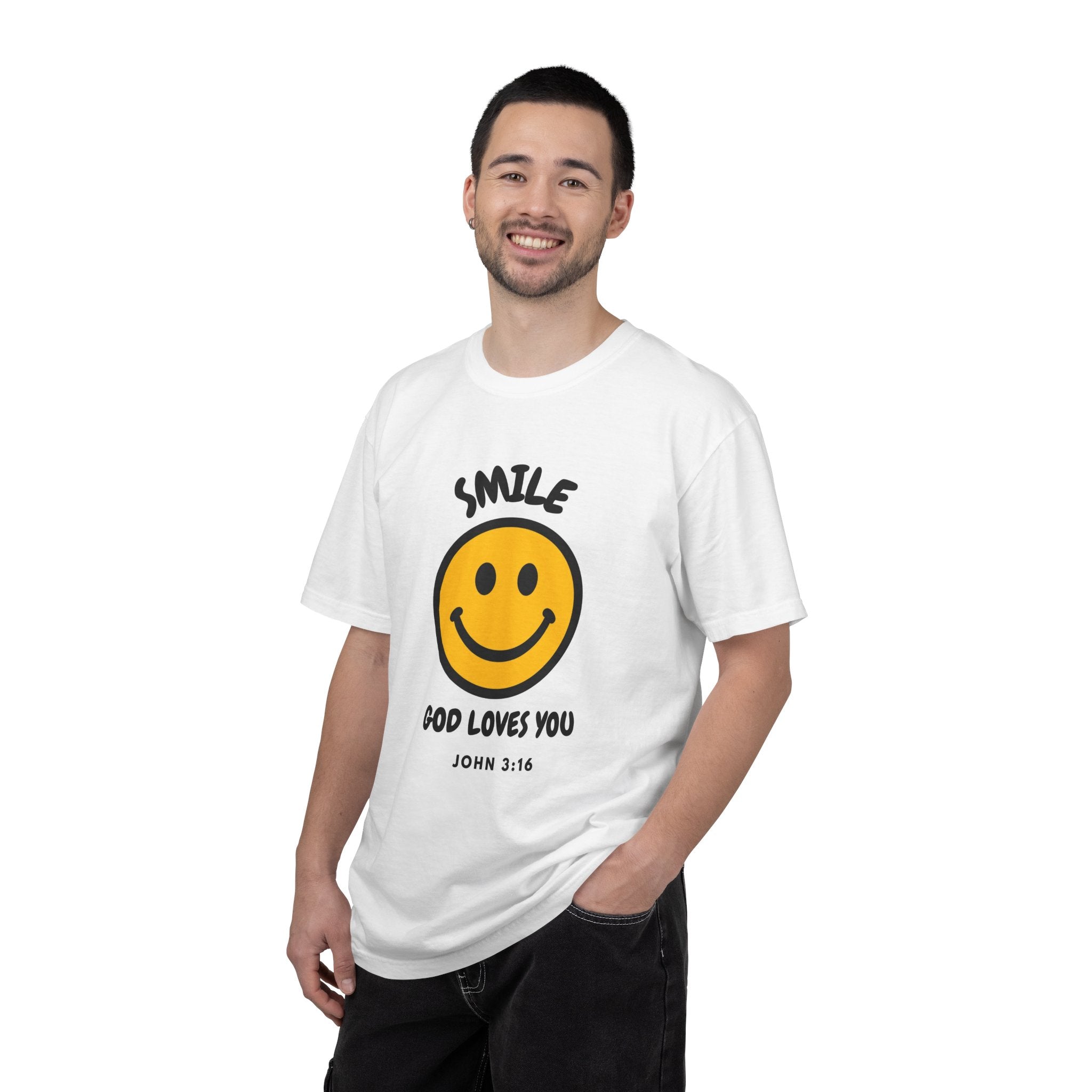 Smile Smiley Face T-Shirt — "God Loves You" (John 3:16)