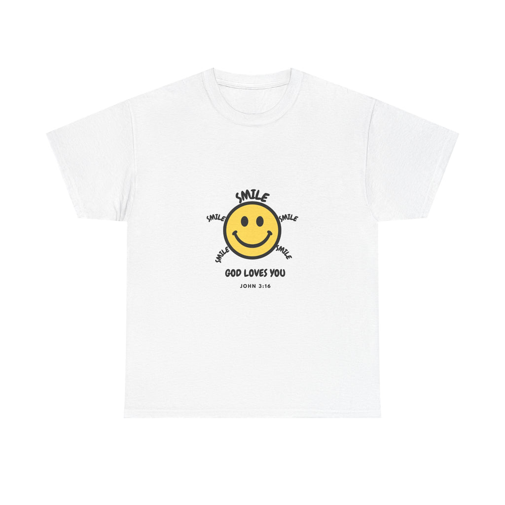 Smile Smiley T-Shirt — "God Loves You" Christian Graphic Tee