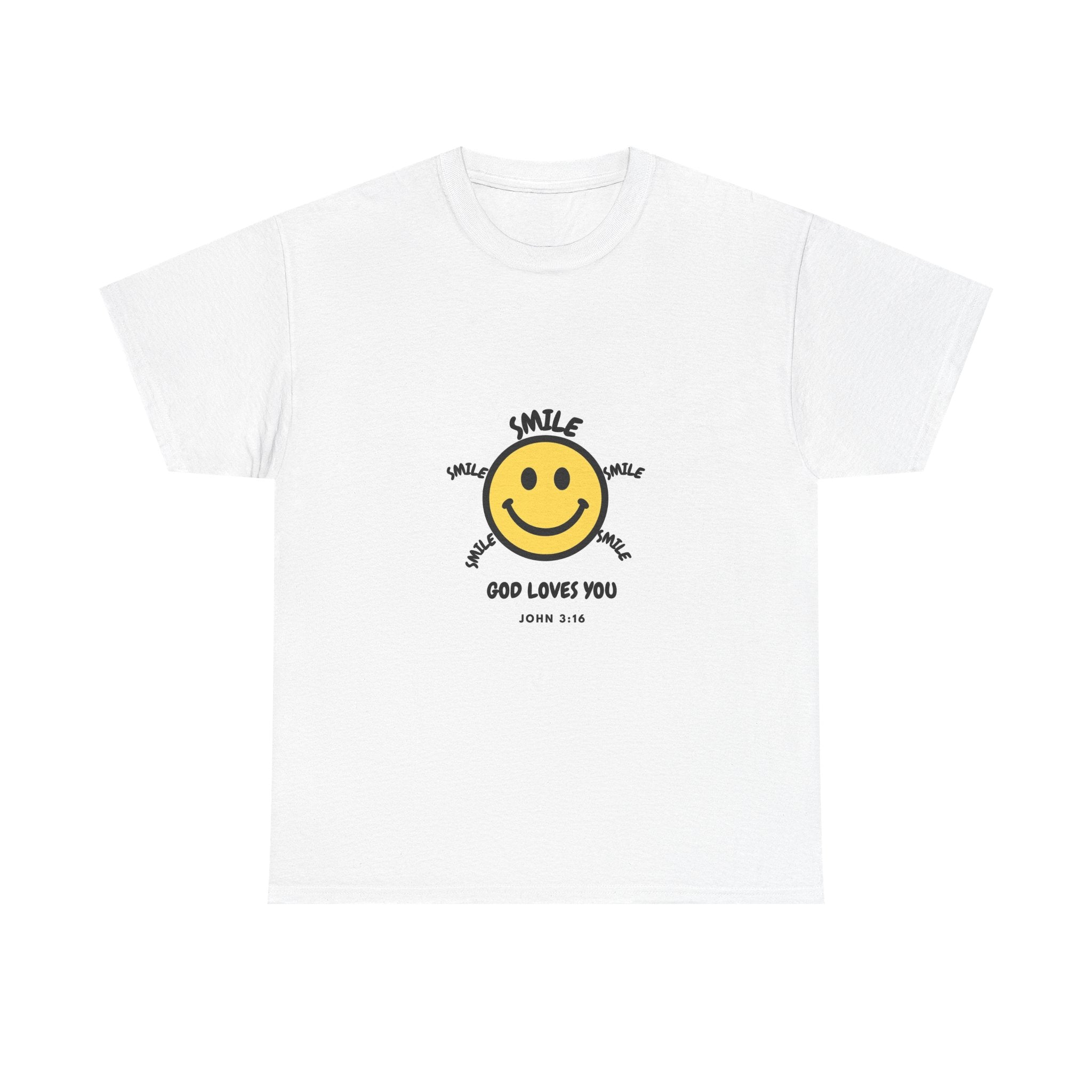 Smile Smiley T-Shirt — "God Loves You" Christian Graphic Tee