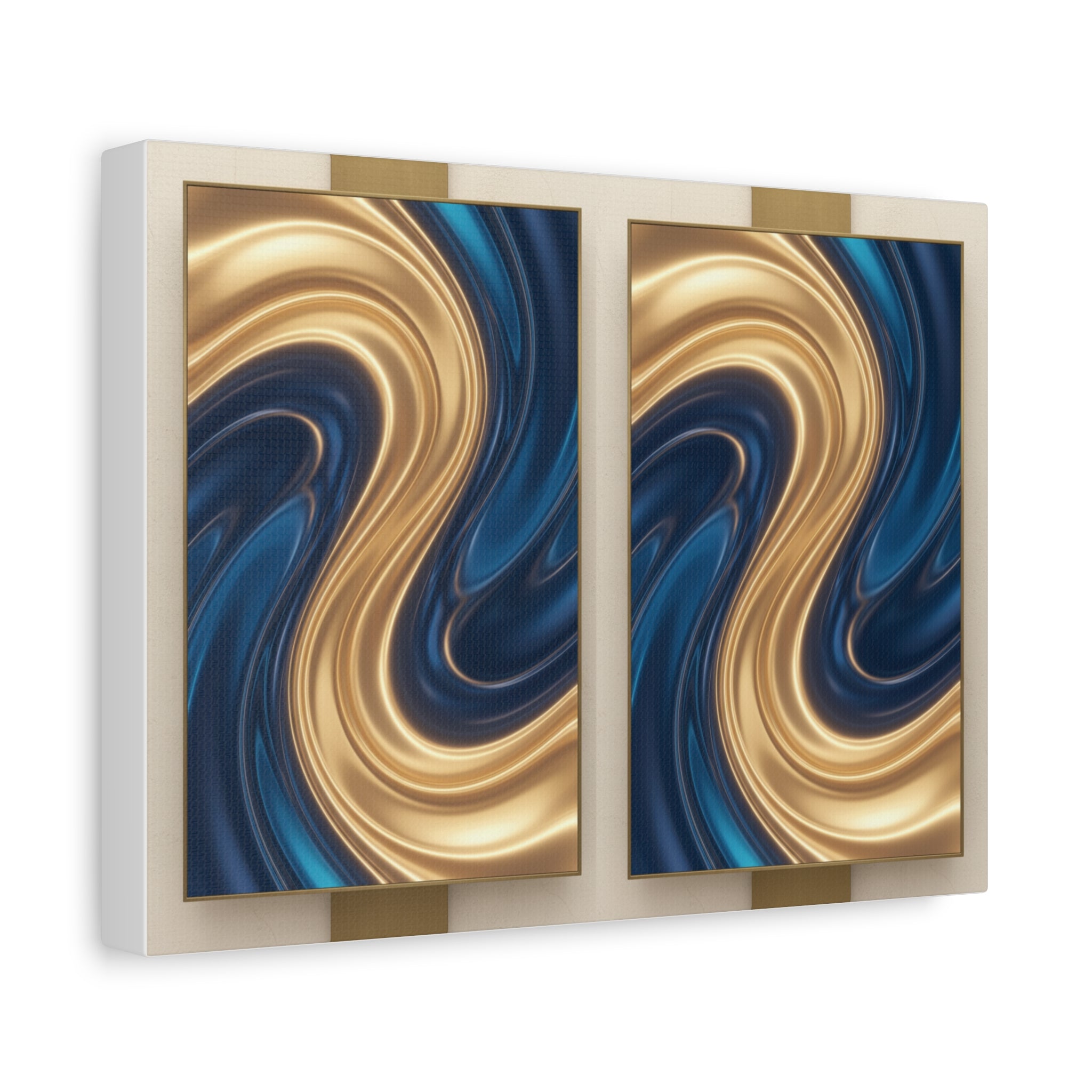 Abstract Gold & Navy Swirl Matte Canvas Print — Stretched Wall Art