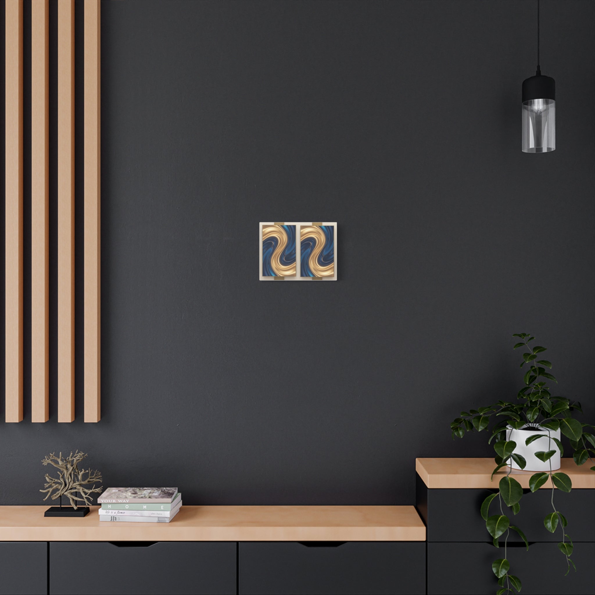 Abstract Gold & Navy Swirl Matte Canvas Print — Stretched Wall Art