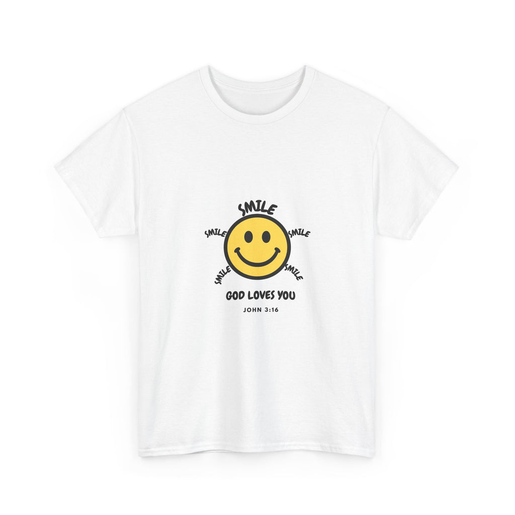 Smile Smiley T-Shirt — "God Loves You" Christian Graphic Tee