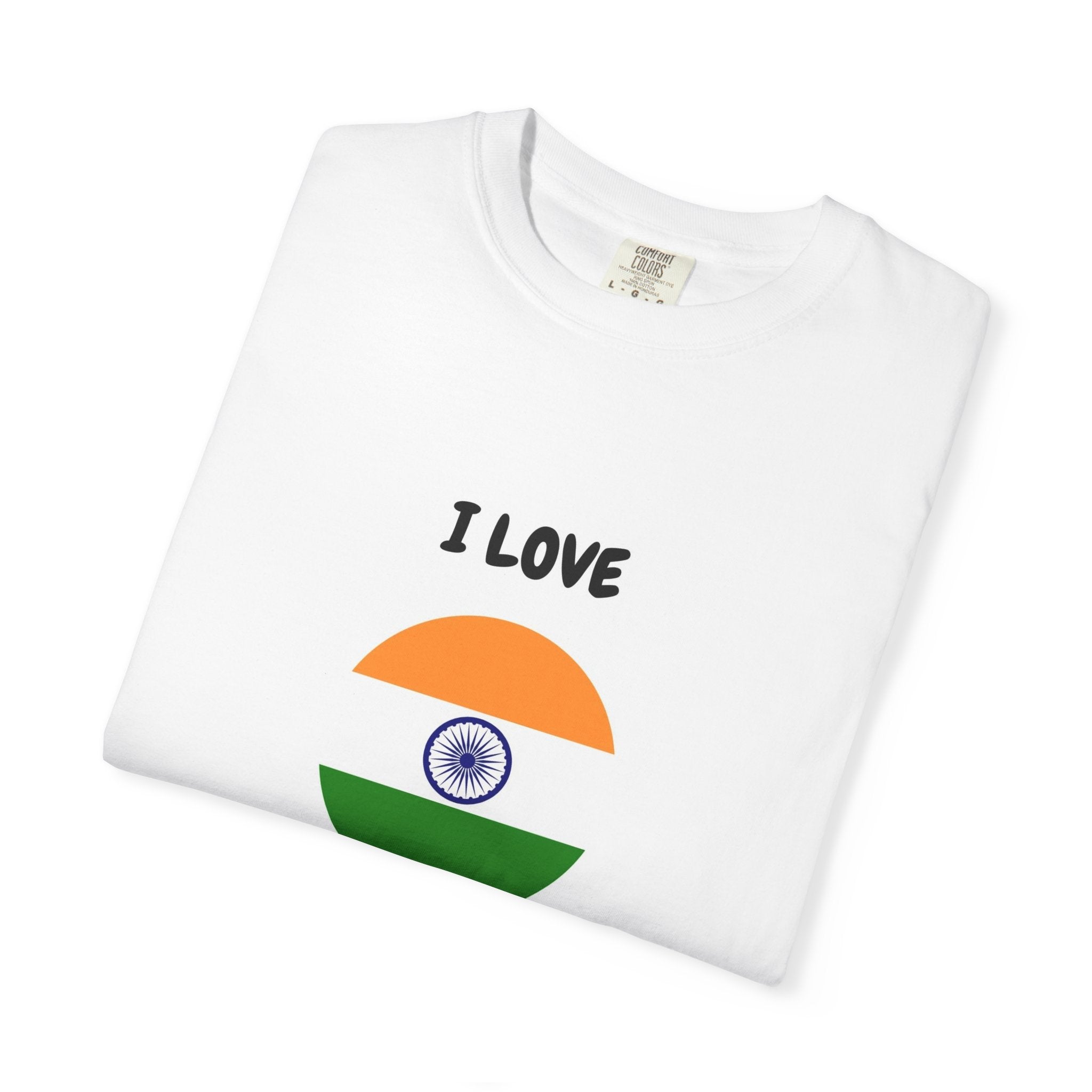 I Love India Graphic T-Shirt — Indian Flag Heart Design